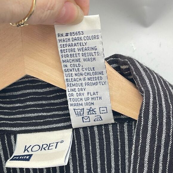 Koret Womens Button Down Shirt Top Short Sleeve Vintage Black White Petite XL - Picture 4 of 11